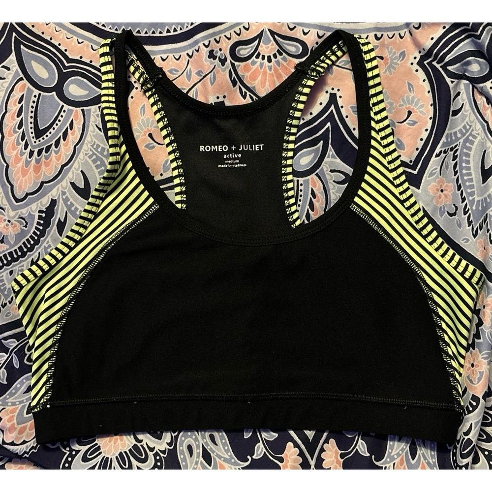 Romeo + Juliet Active Black & Lime Green Medium Impact Sports Bra, Medium